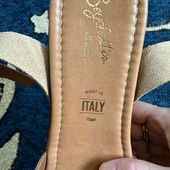 Seychelles women's sandal "Forward Wedge" tan/brown suede ankle wrap strap - Picture 3 of 4